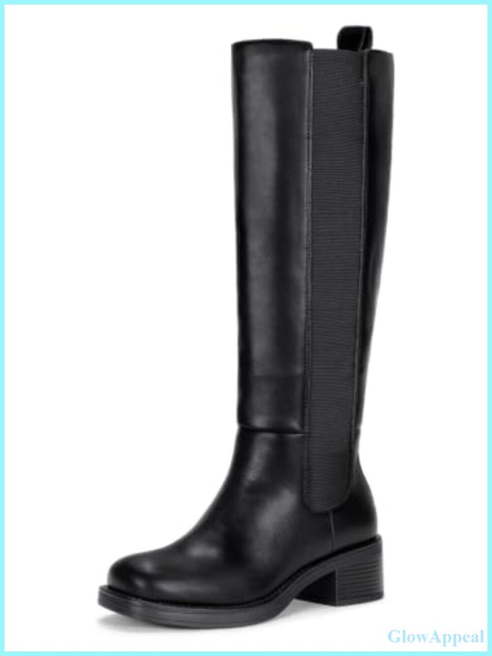 Women's Knee High Boots Faux Leather Side Zip Low Block Heel Round Toe